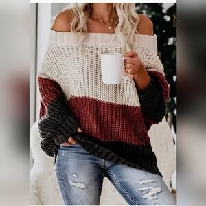 Colorblock Off-Shoulder Sweater